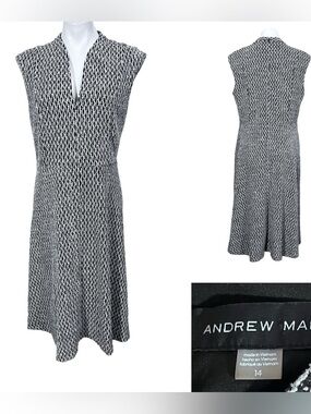 Andrew Marc Black & White Geometric Midi Dress